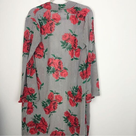 JORJA | Longline Duster Open Front Kimono Stripes & Roses Women’s Size Medium - Picture 7 of 8